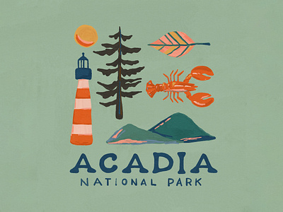Acadia National Park acadia gouache illustration lighthouse lobster maine national park