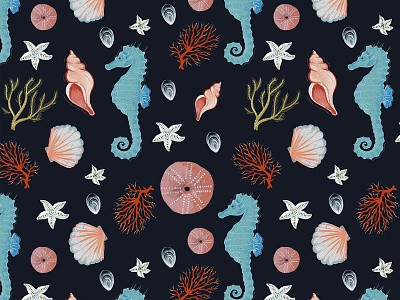 Sea life animal coral illustration marine pattern procreate procreate app procreate art sea seahorse sealife starfish