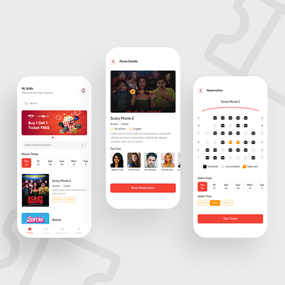 Seat Reservation App for a Movie Theater app design ui ux