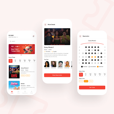 Seat Reservation App for a Movie Theater app design ui ux
