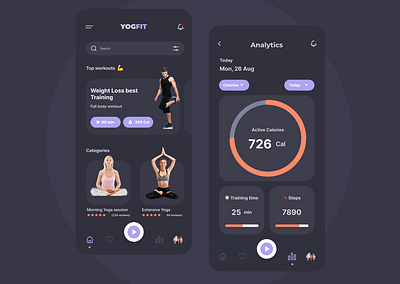 Yoga & Fitness App app app design darkmode exercise fit fitness ios mantra meditation minimal mobile app modern new product design trending ui ux wellbing yoga zen