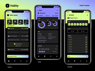 Habby | Habit Tracker app branding customize freelance graphic design habit progress status theme tracker ui ux
