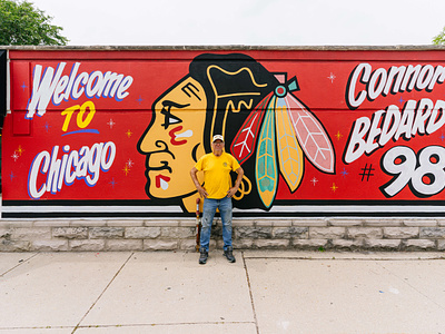 Welcome to Chicago Connor Beard - Sign Painting by Right Way chicago connor bedard design hockey mural murals sign signs typography