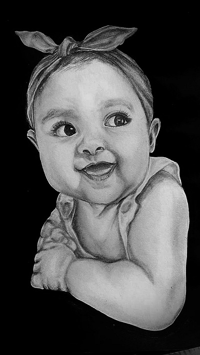 BABY INNYAH baby potrait black and white black background hand sketch pencil sketch potrait