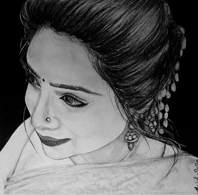 BENGALI BEAUTY bengali woman black and white portait black background hand sketch pencil sketch potrait