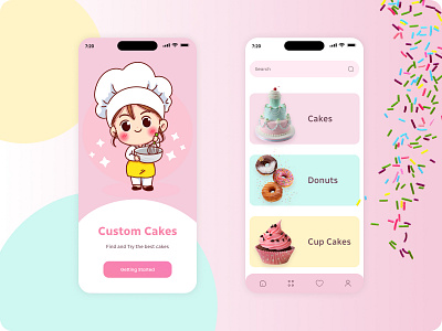 Custom Cakes App Design app icons app search bakery app branding cake custom cake mobile app splash screen ui