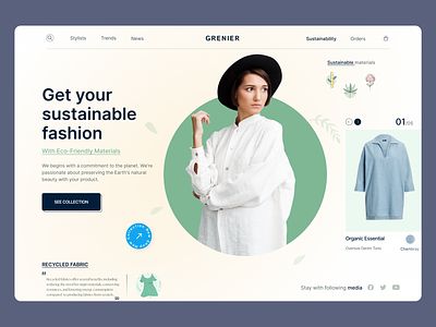 GRENIER | Sustainable clothing branding business clothing eco fashion garments landingpage planet recycled fibers retails sustainable ui webdesign