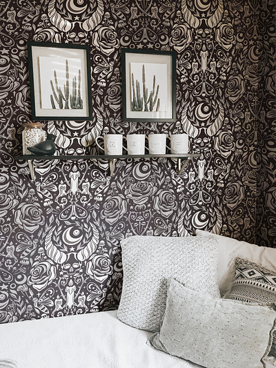 Gothic monochrome pattern fabric floral graphic design pattern textile wallpaper