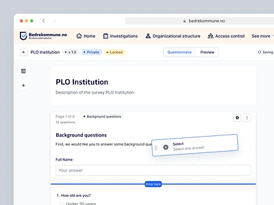 Bedrekommune - Drag and drop survey builder 📋 berlin builder components drag drop forms input no code oslo preview product design questions saas survey ui ux version control