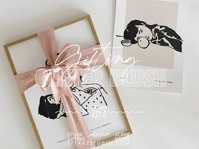 Frame Mockup | Ribbon Wrapped Gift branding clean design frame mockup gift glitter household mock up mock ups mockup photorealistic presentation realistic ribbon showcase wrap