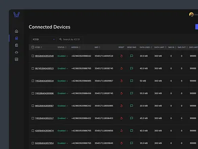 Connected Devices for IoT connectivity management systems apps dashboard design interface lot saas sim webapplication