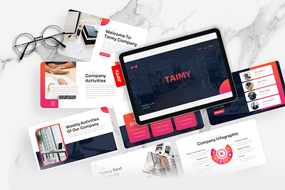 Taimy PowerPoint Template agency business gsl key layout modern pink powerpoint ppt presentation red slide taimy template