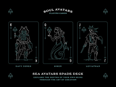Spade deck - Sea Avatars brand identity branding graphic design illustration line art lineart playing cards