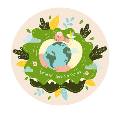 Love will save our Planet design embrace girl graphic design hugs illustration love nature planet vector world