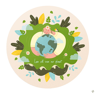 Love will save our Planet design embrace girl graphic design hugs illustration love nature planet vector world