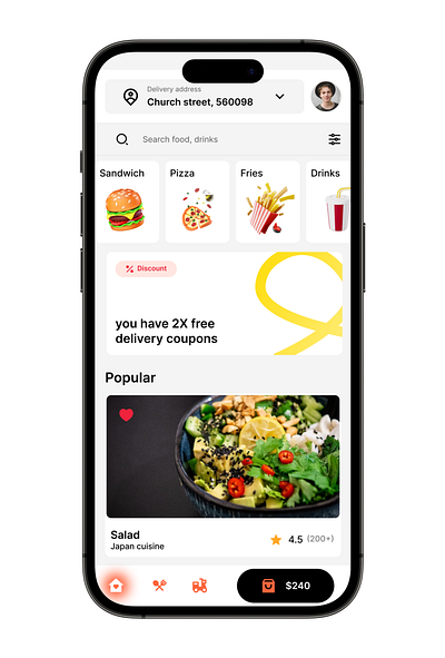Food delivery app home page app design food delivery app ui ux