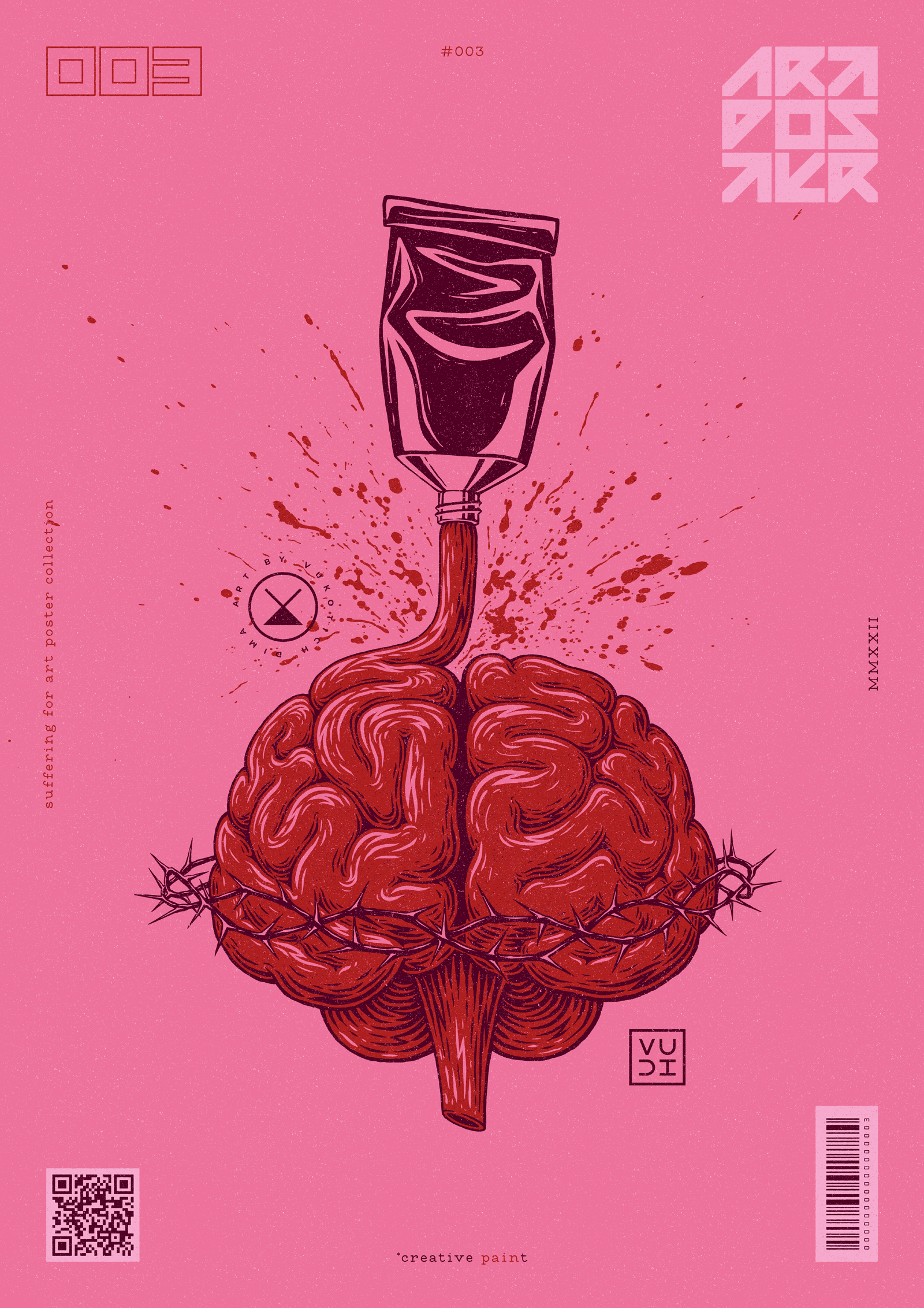 Creative Paint art blockprint brain crazy creative drawing engraving etching illustration ink linocut pain paint provocative squeeze surreal thinking thorns thoughts tube