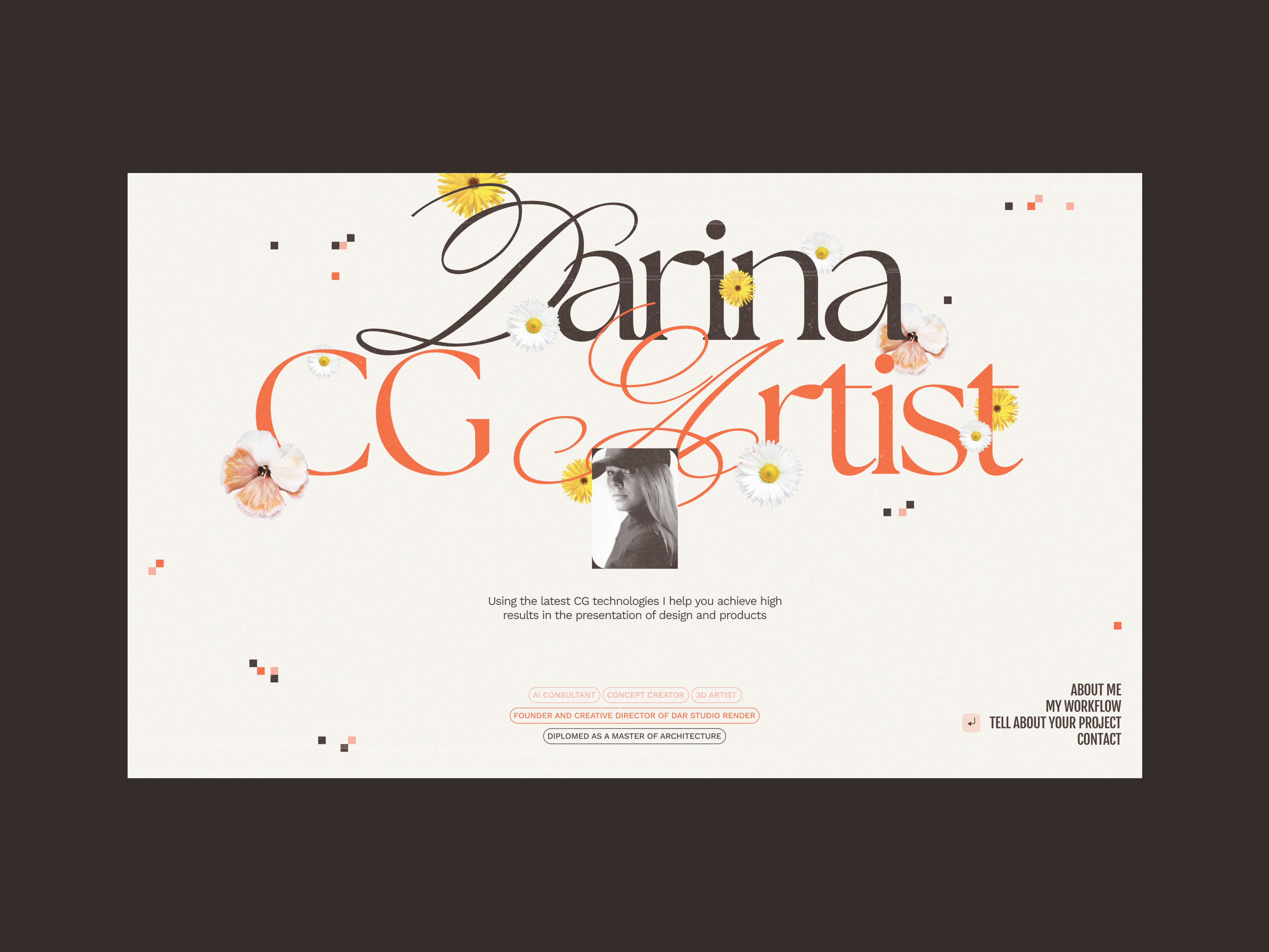 Design concept for a CG Artist website portfolio branding design figma graphic design landingpage onepage portfolio ui web webdesign webflow websites