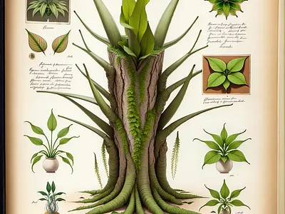 An antique botanical drawing of a fantasy tree art botanical drawing fantasy fictional illustration plant tree