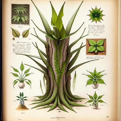 An antique botanical drawing of a fantasy tree art botanical drawing fantasy fictional illustration plant tree