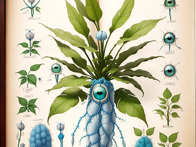 An antique botanical illustration of a fantasy plant art botanical drawing fantasy fictional illustration
