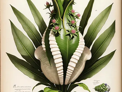 An antique botanical drawing of a fictional plant art botanical drawing fantasy fictional flora illustration plant