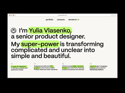 Portfolio Website — Yulia Vlasenko desktop figma main page navigation portfolio product design senior designer typography ui ui design ux design uxui visual style web design website