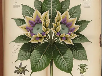 An antique botanical illustration of fantasy flowers antique art botanical design drawing fantasy illustration plant