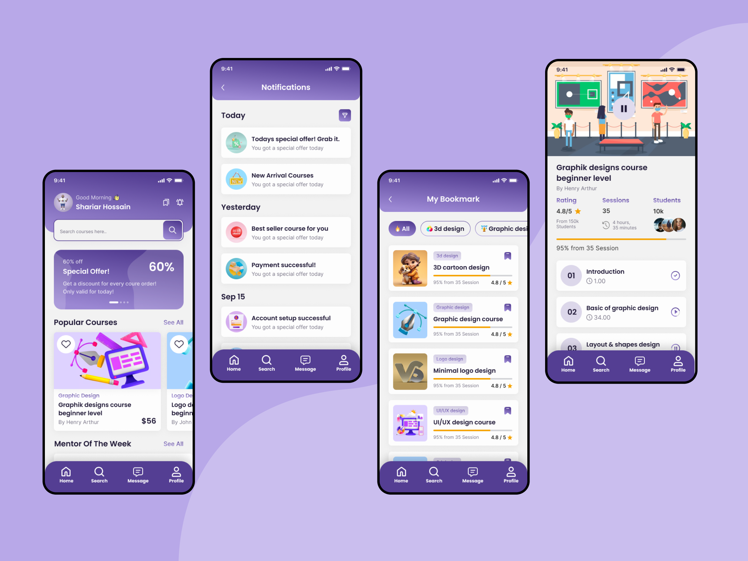 Example of Mobile App Design ( 5 Screens)