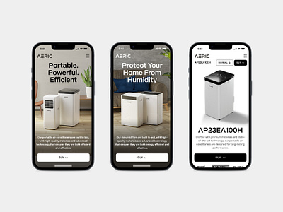 Aeric Website — Portable Air Conditioners and Dehumidifiers air conditioner figma humidifiers mobile mobile design navigation product design product page render tech uxui design website design