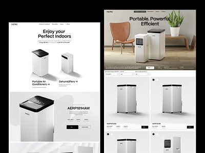 Aeric Website — Portable Air Conditioners and Dehumidifiers 3d air conditioners design desktop humidifiers main page navigation product product design product page render tech uxui uxui design website