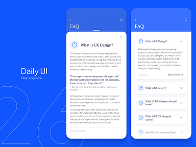Daily UI #26 - FAQ reply view accordion answer app article ask dailyui design faq faq replay faqs frequently asked questions interface mobile mobile app popup questions ui uiux user interface ux