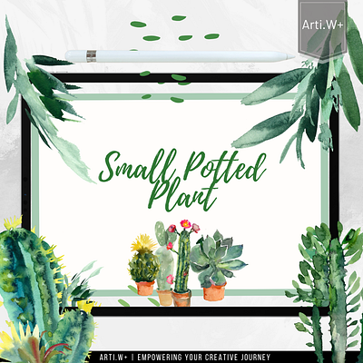 Small Potted Plant Watercolor Clipart Bundle clipart creative inspiration digital digital planners diy diy crafts echeveria graphic design home decor mindfulness natural beauty plant imagery png relaxation relaxation themes self care succulent care succulent clipart succulent plants succulent varieties