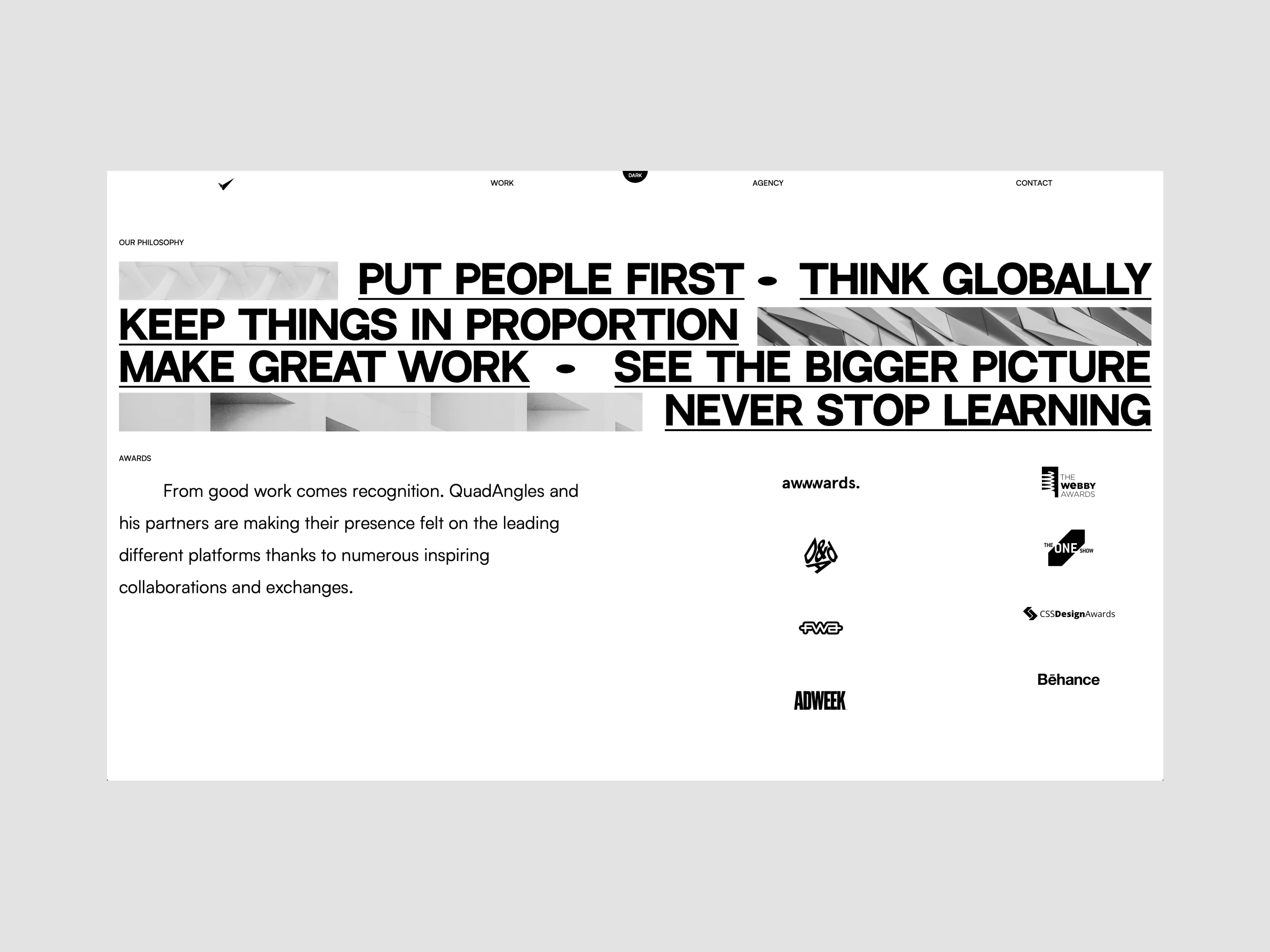 Crafting Creativity: Discover QuadAngles agency animation black and white concept creative design interaction minimal scrolling animation ui ui design uix ux ux design video web web animation web design web interaction website