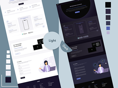 Dark/Light comparative analysis business business card compare dark design ideas dark theme footer hire light light theme navbar web design