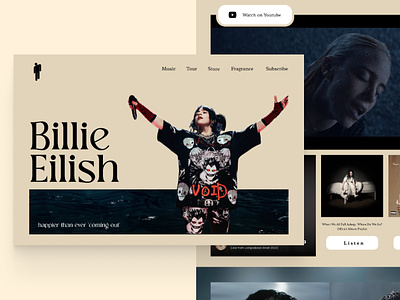 Web Design Billie Eilish - Music World app artist billie billie eilish design landing page merchandise music singer tour date ui ui design uiux ux video web web design website