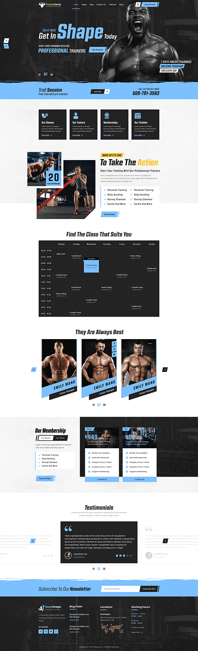 PowerZone - Fitness, Workout & Gym Figma Template creative design figma fitness gym product design template ui uiux website website design