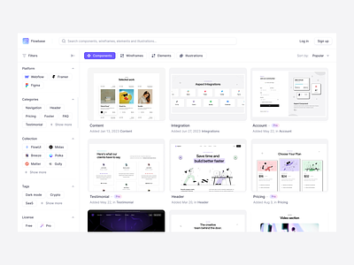 New explore page for Flowbase component library components dashboard explore filter marketplace marketplace filter saas search sort ui