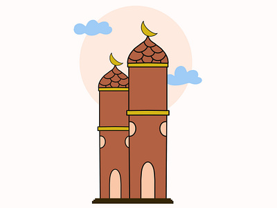 Minaret Mosque blue design graphic design handwriting illustration minaret mosque orange sky tower ui