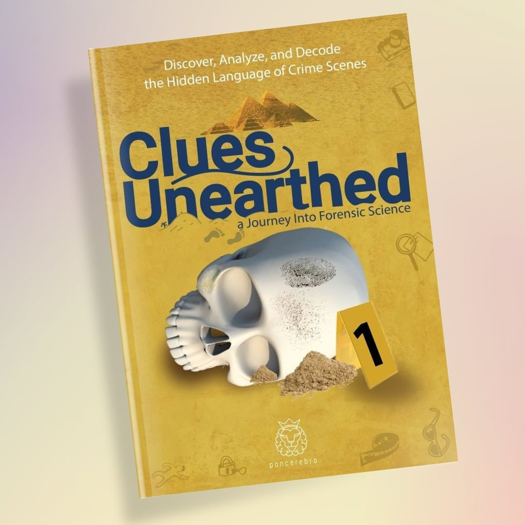 Clues Unearthed book design downsign forensic graphic design poncerebro product design sam omo science