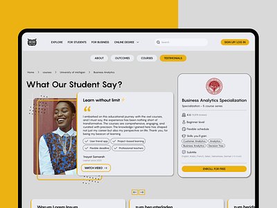 Testimonial page for an educational platform 💬 app appdesign branding colorfului dailyui digitaldesign graphicdesign minimalui mobiledesign ui uidesign userinterface ux uxui webdesign