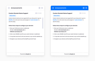 Announcements UI Design for Support System announcements chat chatbot modal plugin popover popup widget