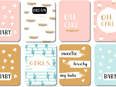 Mini cards Baby girl baby colorful cute card cute cards cute mini cards girl illustration mini pattern pink