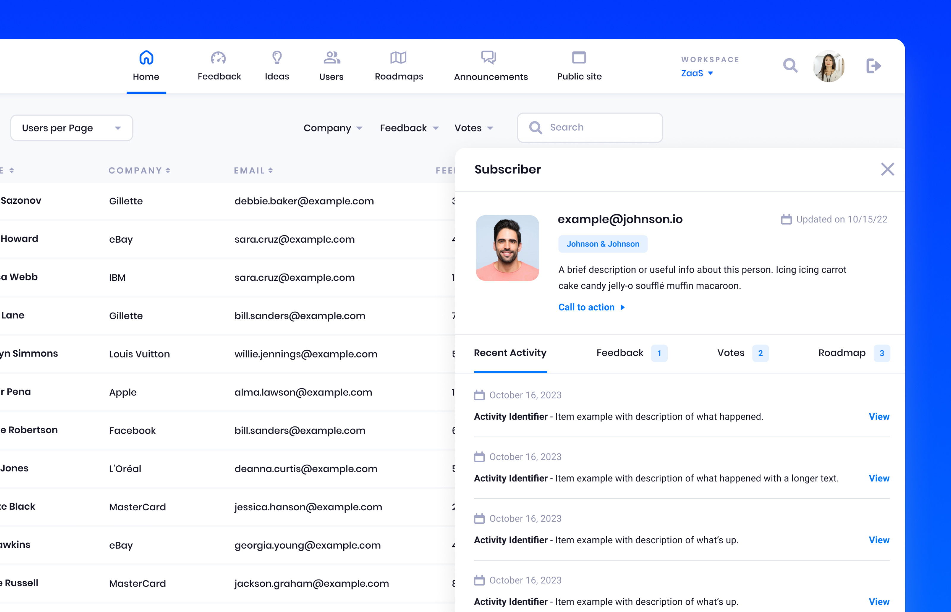 Table List of Subscribers app design list subscriber table ui web website white