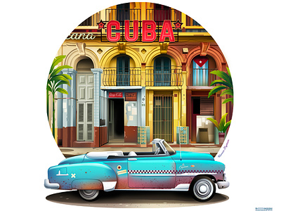 Cuba architecture car cuba discovery illustration travel vintage
