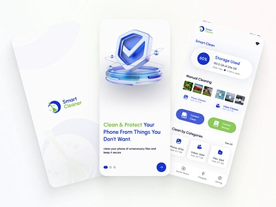 Smart Cleaner - Cleaner Apps app app design blue clean cleaner delete delete files design green junk clean minimal mobile app smart cleaner ui ui design uiux ux ux design uxd uxui