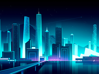 Market urbanism report blue city cityscape futur illustration light neon retro skyline tech web