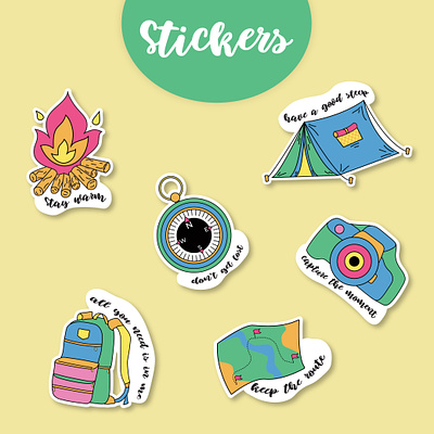 Hiking stickers camping graphic design hiking illustration lineart stickers travelling vector