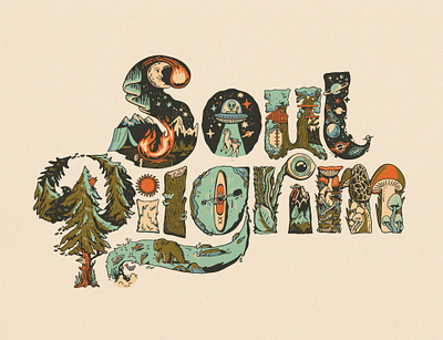 Soul Pilgrim Illustrated logo design illustration lettering logo nature outdoors vector