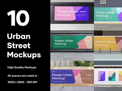 10 Urban Poster Street Mockups - PSD identity street mockup